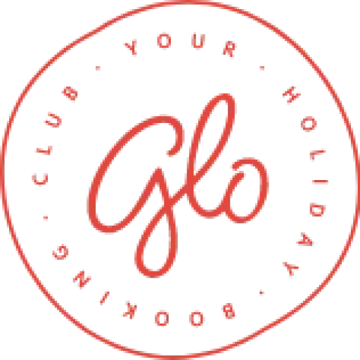 Circular logo with 'glo' script in red and text 'Your Holiday Booking Club' around perimeter
