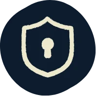 Shield security icon with keyhole in cream color on navy blue circle