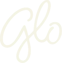 Glo script logo in cream color