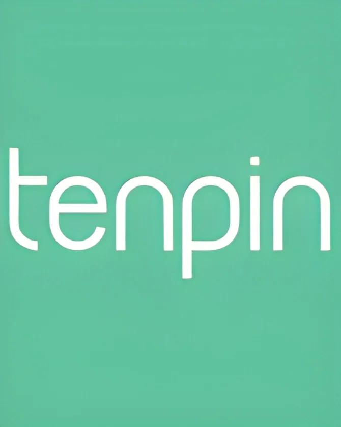 Turquoise background with the text tenpin in big white writing.